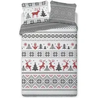 Kokvilnas gultasveļa 160X200 Scandic 005 Ziemassvētku abpusējs džemperis ziemeļbrieži sniegavīri sniega pikas balts pelēks melns sarkans 4376 1520610