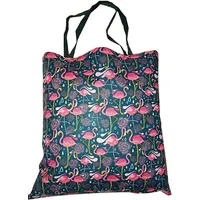 Kokvilnas iepirkumu maisiņš 37X38 rozā Flamingos tumši zaļš 3476 216140