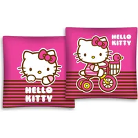 Kokvilnas spilvendrāna 40X40 Hello Kitty uz velosipēda, rozā, brūnas svītras 1244 2040181