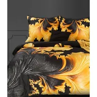 Satīna gultasveļa 160X200 Premium 14 melni dzeltenas lapas ar 3D efektu 415917