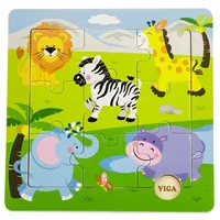 Viga Handy Wooden Puzzle Wild Animals Safari Zoo 9 elementi 50838