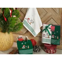 Virtuves lupatu komplekts 2X40X60 Priecīgus Ziemassvētkus zaļš balts Ziemassvētku vecītis ziemeļbriedis izšūts 1273482
