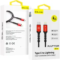 Blavec Cable Raptor braided - Type C to Lightning Pd 20W 2,4A 0,25 metres Cra-Cl24Br025 black-red Kabav1663