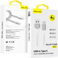 Blavec Cable Raptor braided - Usb to Type C Pd 66W 6A 1 metre Cra-Uc6Ws10 white-silver Kabav1616