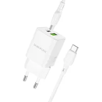 Borofone Wall charger Bn14 Royal - Usb  Type C Qc 3.0 Pd 30W with to cable white Ład001698