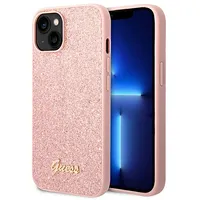 Guess Pc Tpu Glitter Flakes Metal Logo Case for iPhone 14 Plus Pink Guhcp14Mhggshp
