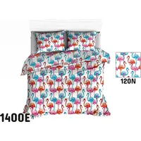 Kokvilnas gultas veļa 110X140 1400E balti flamingo krāsains svētku raksts 120N 1943636