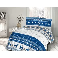 Kokvilnas gultas veļa 140X200 71424/1 balts zils pelēks Ziemassvētku ziemeļbrieži eglītes Cottonlove 1273415