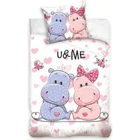 Kokvilnas gultas veļa 160X200 Nīlzirgu pāris iemīlējies rozā purpursarkanās sirsniņas 161003 7109 1450073