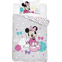 Kokvilnas gultasveļa 100X135 Mini Minnie Mouse bantes ziedi polka punkti purpuri rozā balts 0243 2049107