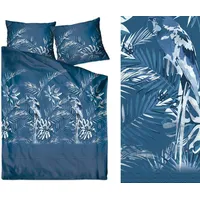 Satīna gultasveļa 140X200 Insignia Ballad Blue tumši zils monstera palmu lapas papagailis 1771383