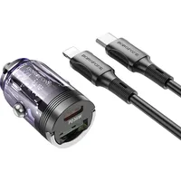 Borofone Car charger Bbz29A Talented - Usb  Type C Qc 3.0 Pd 36W 3A with to Lightning transparent-purple Ład001798