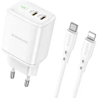 Borofone Wall charger Bn9 Reacher - 2Xtype C Qc 3.0 Pd 35W with Type to Lightning cable white Ład001648