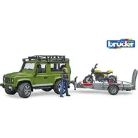Bruder Land Rover Defender z przyczepą motocyklem Ducati i figurką motocyklisty  02589