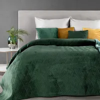 Dekoratīvais gultas pārklājs 170X210 Ariel 1 zaļš tumšs samts ar ģeometrisku rakstu 367983