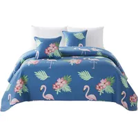 Dekoratīvs gultas pārklājs 240X220 Flamingo lapas ziedi eksotiski tumši zili jaunība 2333803