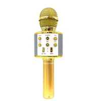 Goodbuy karaoke mikrofons ar iebūvētu Bluetooth skaļruni  3W aux balss modulators Usb Micro Sd zeltains Gbmik3Wgo