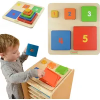 Koka izglītojoša piramīda Montessori krāsu skaitīšanai Mk09388