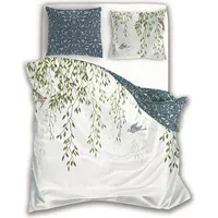 Kokvilnas gultas veļa 140X200 Trendy 013 balti zili zaļas lapas ar vienu spilvendrānu 152884