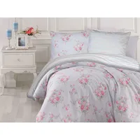 Kokvilnas gultas veļa 200X220 Karen sarkanas rozes svītras zili rozā abpusēji Exclusive Premium 1273113