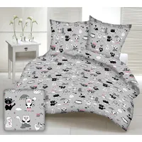 Kokvilnas gultasveļa 140X200 1531E pelēks kaķis kaķēns peles lietussargi brilles rozā 1948123