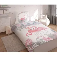 Kokvilnas gultasveļa 160X200 Flamingo 2 palmu lapas 7862 sapņu ķērājs balts pelēks rozā 2918 A 2041075