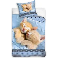 Kokvilnas gultasveļa 160X200 Kaķu kaķēni sarkani kaķi zili 6914 punktiņi kaķu jaunība 2300717