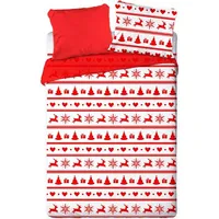 Kokvilnas gultasveļa 160X200 Nordic 001 Ziemassvētku abpusējas baltas sarkanas ziemeļbriežu eglītes 2412 1520339