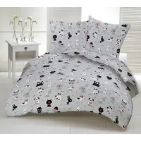 Kokvilnas gultasveļa 90X120 1242E pelēki suņi balti melni kubi sarkani 18A 1943576