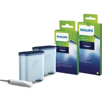 Philips Zestaw akcesoriów do czyszczenia ekspresów Ca6707/10 2 wkłady filtra Aquaclean, 6 saszetek ze środkiem obiegu mleka, tabletek usuwania oleju kawowego, Smar