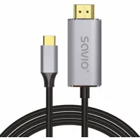 Savio Usb-C to Hdmi 2.0B cable, 2M, silver / black, gold tips, Cl-171