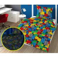 Tumsā mirdzoša gultasveļa 140X200 Lego klucīši 3534 Daudzkrāsains kokvilnas Fluo 8477 jauniešiem un bērniem 2050015