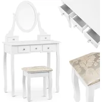 Uniprodo Kosmētiskais tualetes galdiņš ar spoguli 5 atvilktnēm un tabureti 80 x 40 140 cm - balts 10250734