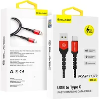 Blavec Cable Raptor braided - Usb to Type C Pd 66W 6A 2 metres Cra-Uc6Br20 black-red Kabav1618