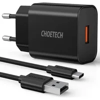 Choetech Quickcharge 3.0 18W 3A ātrais lādētājs  1M melns Usb kabelis 6971824975031