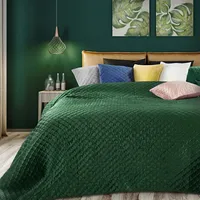Dekoratīvais gultas pārklājs 170X210 Ariel tumši zaļš velūrs 1172033