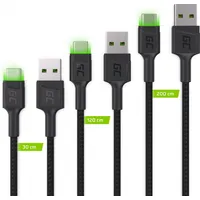 Green Cell Usb Male - Type-C Set 3X with Led Diode 1.2M Kabgcset01