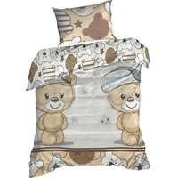 Kokvilnas gultas veļa 100X135 Bērni 12 Bears bēša pelēka spilvendrāna 40X50 gultiņai 424508