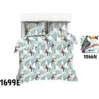 Kokvilnas gultasveļa 140X200 1699E baltas palmu lapas zilas putni tukāni 1066N 1946231