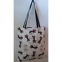 Kokvilnas iepirkumu soma 37X38 Melnbalti kaķi ar sarkanu tauriņu 1641551