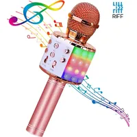 Riff Ws-858 Karaoke Bērnu  Vecāku Prieka Efektu Mikrofons ar skaļruņiem Ierakstu Micro Usb Aux Rozā Zeltains Rf-Ws-858-Rosegold