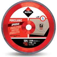 Rubi turbo Tpi dimanta disks porcelāna keramikas griešanai leņķī, slapjš 250/25,4 mm, Superpro klase, 31969