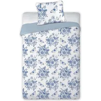 Satīna gultasveļa 160X200 ziedi tauriņi balti zila Roze 019 abpusēja 1520252