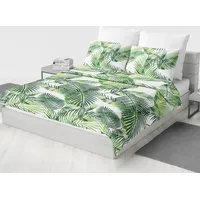 Satīna gultasveļa 220X200 2739 B balti zaļas palmu lapas 2040739