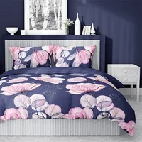 Satīna gultasveļa 220X200 3498 A ziedi tumši zili rozā Home Satin 2300029