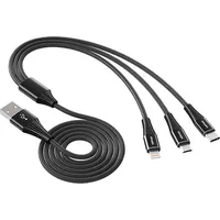 Usb Cable Vipfan X16 3W1 Usb-C Lightning Micro 66W 3.5A  Czarny X16Lmt-Black