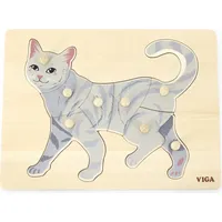 Viga Koka Montessori Puzzle Cat ar Piespraudēm 44612
