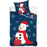 Ziemassvētku gultasveļa 160X200 Sniegavīrs, tumši zils, abpusējs ar vienu spilvendrānu 70X80 C23 Nl225028B