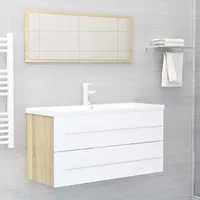 2-Daļīgs vannasistabas mēbeļu komplekts, balta, ozolkoka krāsa