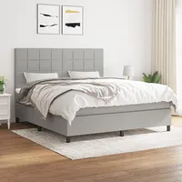 atsperu gulta ar matraci, gaiši pelēka audums, 180X200 cm
